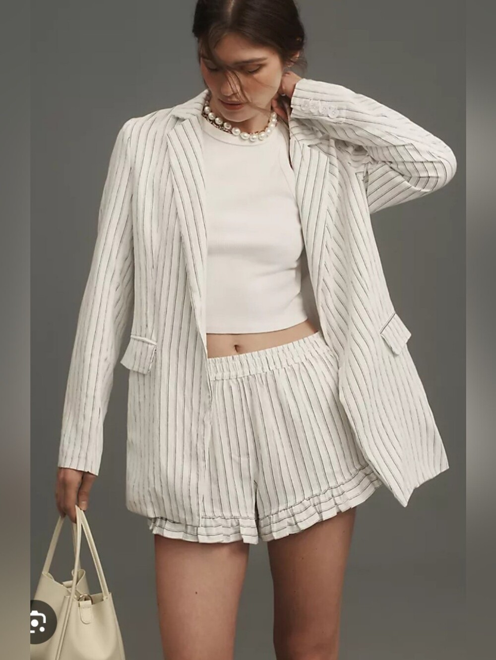 Maeve From Anthropologie White Blazer with Thin Pinstripes